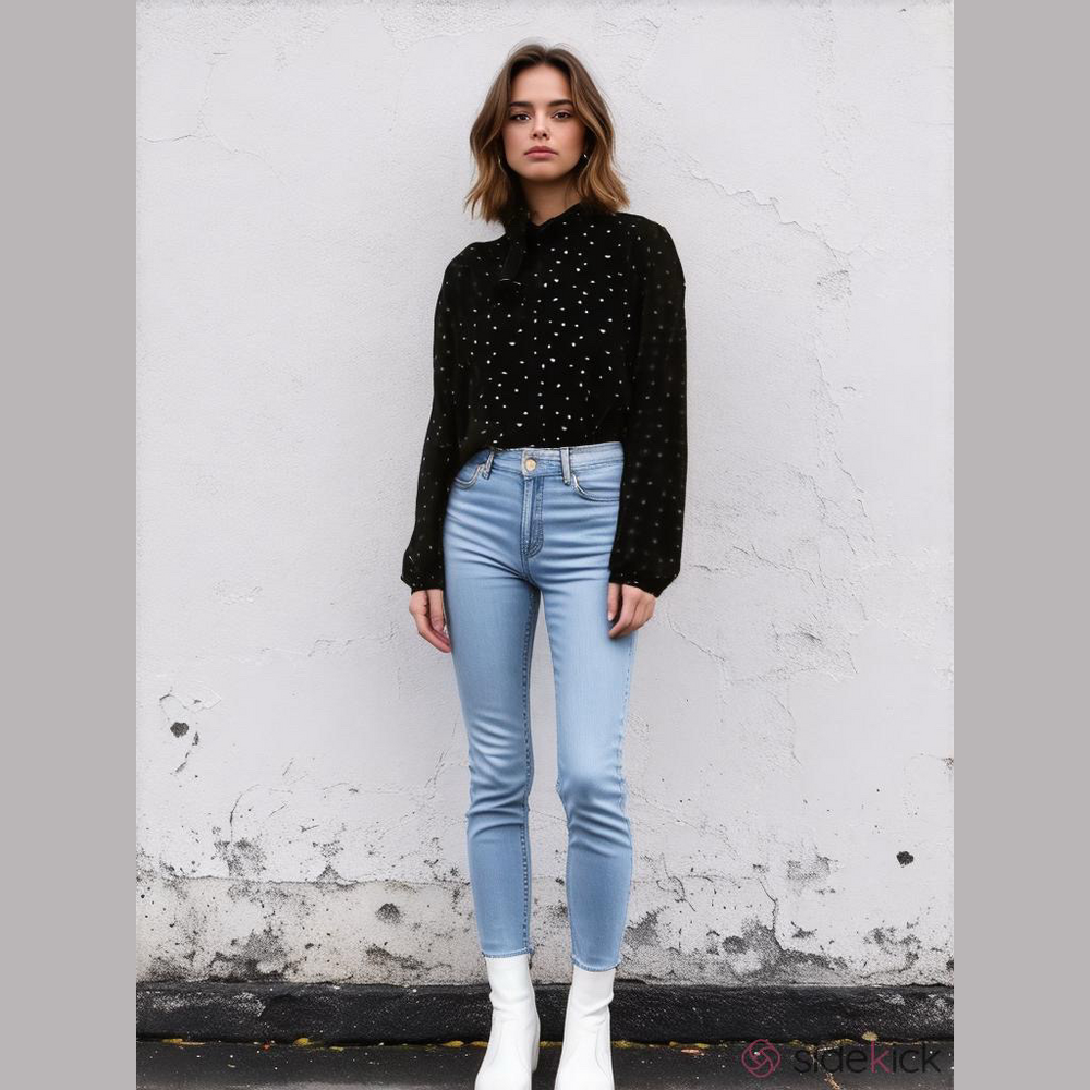 SHEIN Black and White Heart Pattern Long Sleeve Ruffle Blouse Size Medium